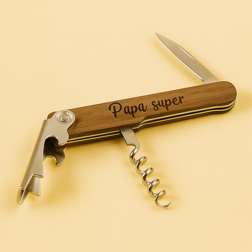 Tire-bouchon en bois personnalisable – avec décapsuleur et couteau de sommelier