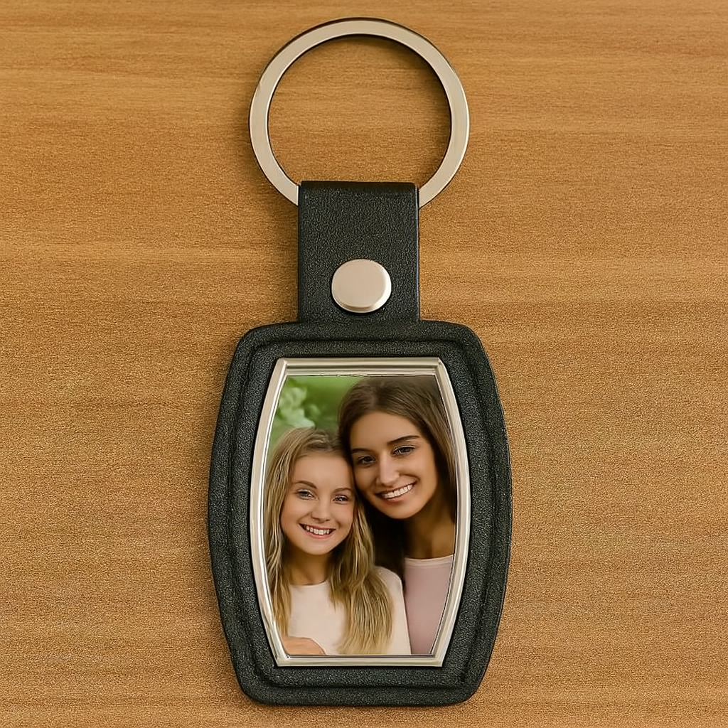 Porte-clés Ovale en métal & simili cuir