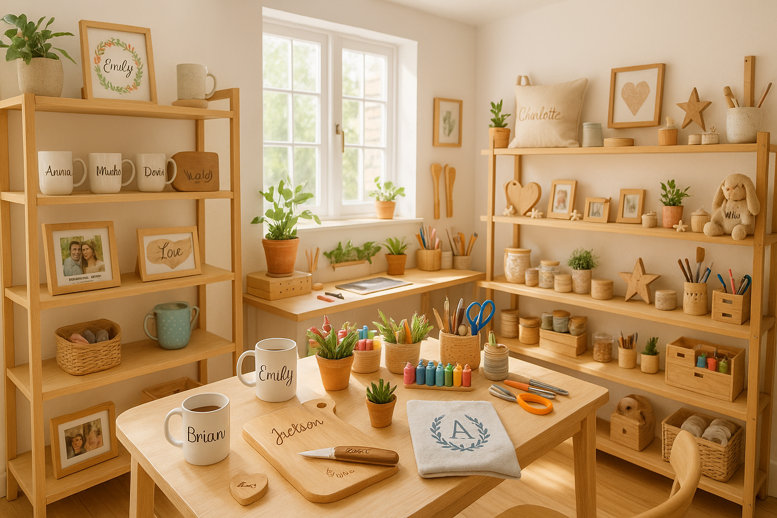 atelier rempli d'objet personnalisé, dans une ambiance claire, et jolie